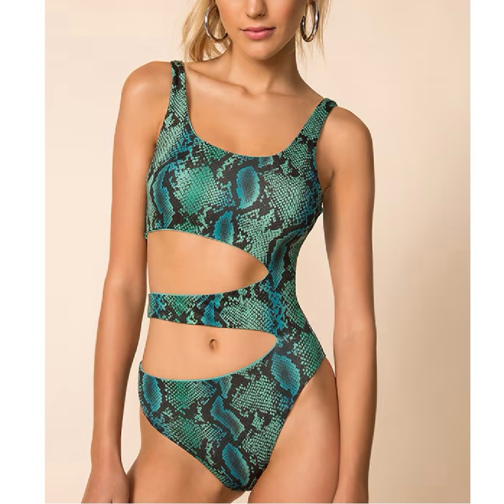 Superdown Gracie Green Black Python Snakeskin Cut… - image 1